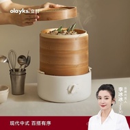 olayksNew Chinese Style Bamboo Cage Electric Steamer Household Multi-Functional Steamer Pot Small Mu