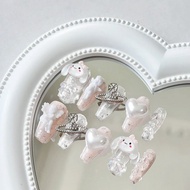 Manicure Wearing Nails Cute Pink Cute Cinnamon Dog Cupid Rabbit Bow Nails Medium Long Ladder Nails