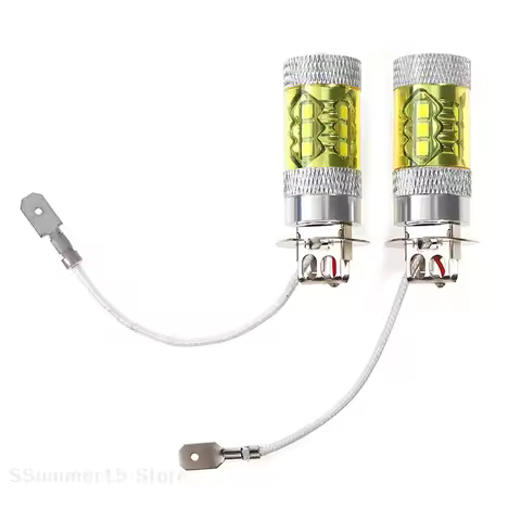 【R】2pcs LED Fog Lights 12-24V H3 80W 16 SMD LED Car Fog Light Yellow High Power