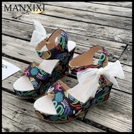 MANXIXI Fashion Women Wedge Heels 3.93 Inches Beautiful Pattern Sandals (Size 35-42)