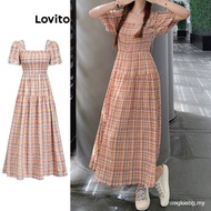 【In stock】Lovito Women Boho Plaid Frill Smocked Dress L87ED331 EHNC CGYA SG3M UZHB 4H1S 8DRW