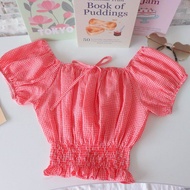 เสื้อครอปแขนตุ๊กตา รุ่น Scott crop top เสื้อครอปสม็อคเอว แขนตุ๊กตา แต่งโบว์ผูกหน้าน่ารักๆ