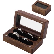 PH PandaHall 2 Slots Walnut Wooden Ring Box Wedding Ring Holder with Window Rings Display Holder Rec