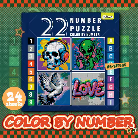 1pc NUMBER PUZZLE COLOR BY NUMBER Coloring Book for Adult 24 Pages DIY Painting Drawing Coloring By
