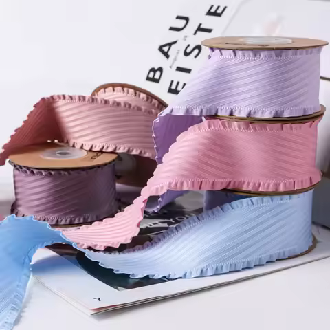 50Yards 1CM-4CM Ruffle Edge Twill Fabric Ribbon For Garment DIY Material