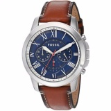 2022Fossil Grant Chronograph Blue Dial Brown Leather Strap Men's Watch FS5210