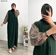 DRESS GAMIS WANITA DEWASA LENGAN BALON RAYON MOTIF KOMBINASI RAYON TWUILL polos PREMIUM