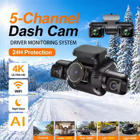 HUPEJOS 360° V8 Ultra-5CH 4K Dash Cam With AI Driver Monitor System DMS Built-in GPS WiFi Night Visi