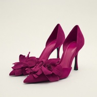 New store openingrose red Suede High Heels Women Pointed Toe Stiletto Heels Pumps with 3D Flower App