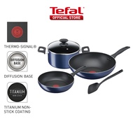 Tefal Clear Cook 5pc Set ( Frypan 20cm + Wok Pan 28cm + Stewpot 22cm + lid + Spatula ) B266S5