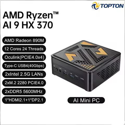 Topton OcuLink Mini PC Gamer AMD Ryzen AI 9 HX 470 370 7 PRO 360 USB4 2x2.5G LAN 2xM.2 PCIe Metal NU