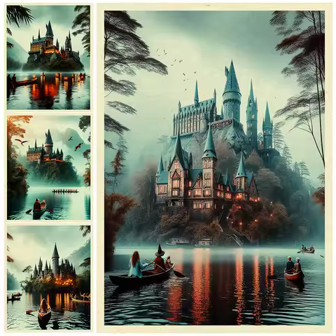 Journey To The Academy Of Magic,Vintage Wall Art Canvas Painting,A School For Witches Deep In The Fo