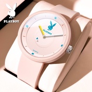PLAYBOY ดีไซน์ใหม่ 2567สำหรับผู้หญิงนาฬิกาข้อมือควอตซ์สายซิลิโคนหน้าปัดเรียบง่ายกันน้ำแบบดั้งเดิม