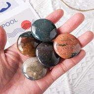 Natural Crystal Ocean Jasper Agate Rough Stone Polished Handle Toy Piece Disc Ore Specimen Desktop D