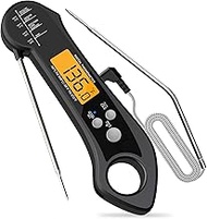 Dual Probe Digital Meat Thermometer Waterproof Instant Read Food Thermometer for Kitchen Oven Smoker Deep Fry Grill BBQ Candy Cooking with Backlight, Built-in Magnet, Temperature Alarm (Black)