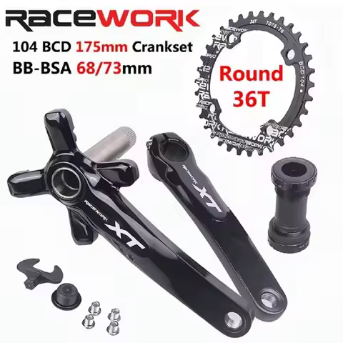 RACEWORK XT Bicycle Crankset Mtb Chainring Hollow Integrated Crank Compatible with Double Disk 68bcd