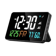 Digital Clock WiFi Clock Extra Large Letters Temperature and Humidity Calendar Week 4-Level Brightne