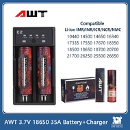 2~10pcs AWT IMR18650 3.7V 3500mAh 35A Li-ion Rechargeable Battery And C2 Charger