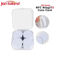 ป้ายเหรียญ Ntag215 NFC 20/50ชิ้นยาว13.56MHz น้ำหนักเบาพิเศษใช้ได้ทั่วไปเส้นผ่าศูนย์กลาง25มม. พร้อมกล่องเก็บโปร่งใสติดกาวด้านหลัง