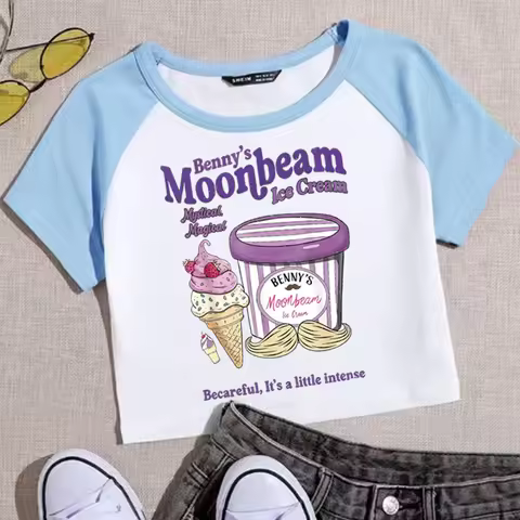Moonbeam Ice Cream Benson Boone Crop Tops T-Shirt Girls Fashion Women O-Neck Short Sleeve