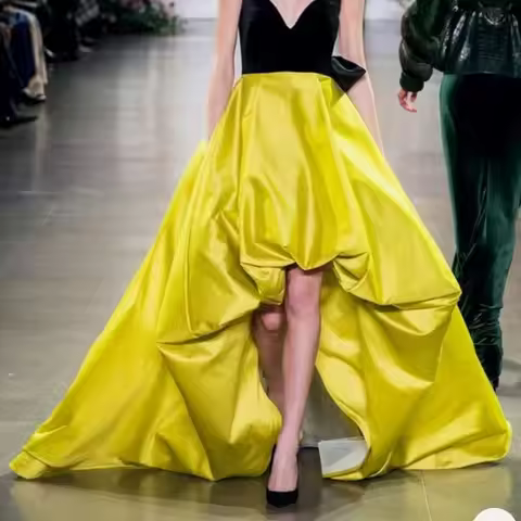 Bright Yellow Skirts Personalized Style Zipper Waistline Floor Length Maxi Skirt Hi Low Long Skirts 