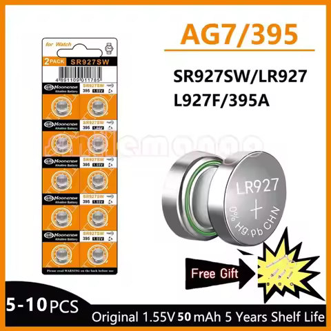 5-10PCS 1.55V 50mAh AG7 Alkaline Coin Cell LR927 LR57 SR927W 399 GR927 395A Battery Button Batteries
