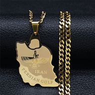 Stainless Steel Iran Map Ahura Mazda Pendant Necklace Zoroastrian Symbol Faravahar Persian Empire Je