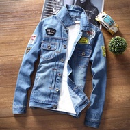 Ready stock blue Men Fashion Slim Denim Jacket Jeans Coat jaket seluar jeans lelaki