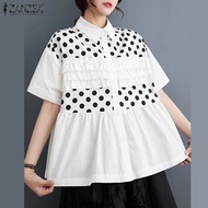 Zanzea nữ văn phòng Polka Dot Áo sơ mi tay áo raglăng lần lượt xuống cổ áo A-line Bohemian hàng đầu