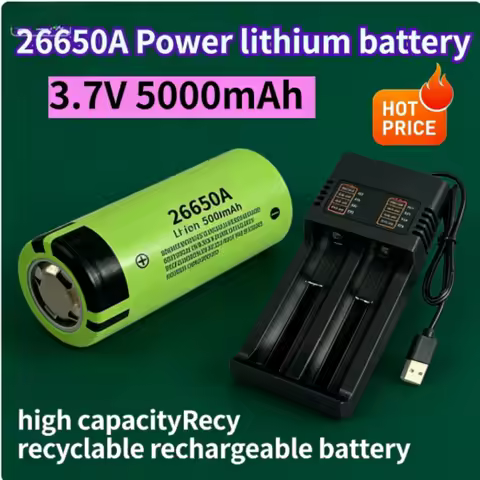 5000mAh 26650 Battery 3.7V 50A Lithium-ion Rechargeable Battery for 26650A LED Flashlight + Charger