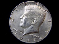 美國半圓銀幣-1967年美國(USA)大鷹國徽甘迺迪(JFK)故總統肖像半圓(Silver Dollar)銀幣