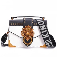 Women's Designer Wallet Handbag - Compact Metal Lion Head Shoulder/Crossbody