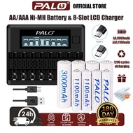 PALO 8-Slot LCD Battery Charger + 1.2V Ni-MH AA/AAA Rechargeable Batteries For Camera Toys Remote