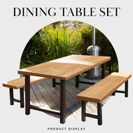 KENZZO: Loft Solid Wood Dining Table + Bench Set