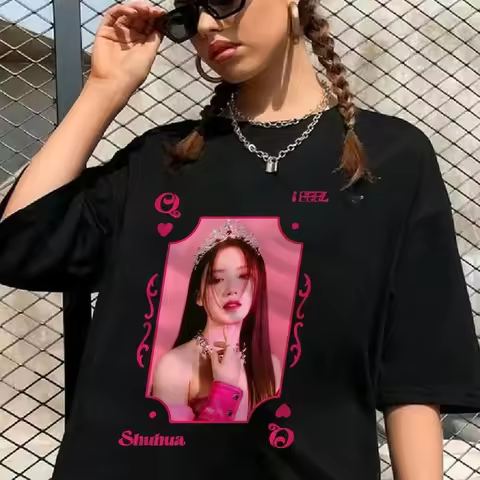 GIDLE T Shirt Kpop MIYEON Minnie SHUHUA Soyeon YUQI Print T-Shirt Trend Y2k (G)I-DLE Women Men Short