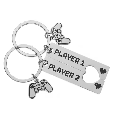 1Pair New Funny Gamepad Key Chains Player 1 Player 2 Couples Key Buckle Titanium Steel Valentine's D