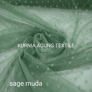 Kain Tile Tulle Polkadot SAGE GREEN / Tile DOT Bahan Gaun Gamis Dress Wanita Meter dan 0.5 Meter Leb