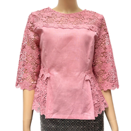 เสื้อลินินผู้ใหญ่แต่งลูกไม้คอตตอนนิ่ม อก 38" 40" 42" 44" 46" 48" 50" อินกะออย In Ka Oil สีชมพู/กลีบบ