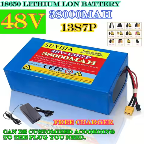 Original New 48V 38Ah XT60 13S7P Lithium-ion Battery Pack 48V 38000mAh 2000W Electric Battery Pack, 