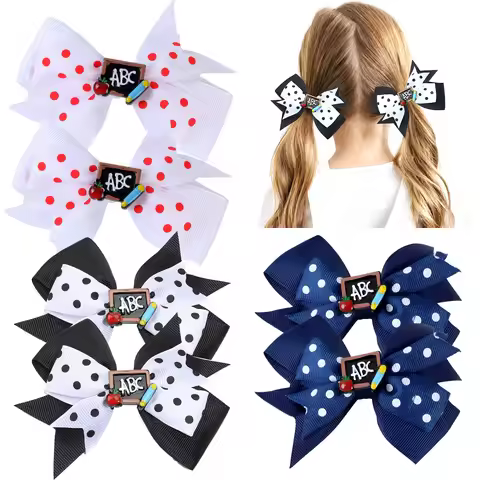 Back To School Hair Clips Pencil Apple Letter Hairpin for Girls Cute Bows Barrettes Handmade Hairgri