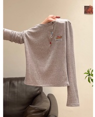 98138 Round Neck Cute Puppy Embroidered Slim-fit Long-sleeved