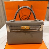 全新全配愛馬仕mini kelly2代大象灰金扣W刻