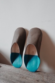 摩洛哥手工小羊皮室內氣墊軟拖鞋-月影藍泉