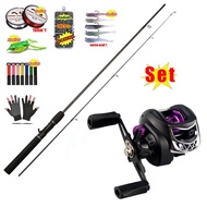 Satu set reel dan joran 1.8M~2.1M dan reel full metal Setelan warna ungu / pancing 1 set lengkap kua