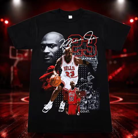 Michael Jordan 23 Basketball T Shirt Men Black Vintage GOAT Graphic Tee Chicago Bulls Short Sleeve S