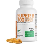 Bronson er B100 B Complex Sustained Release Mengandungi Semua B (B1 B2 B3 B6 B9 Asid Folik B12) 120 