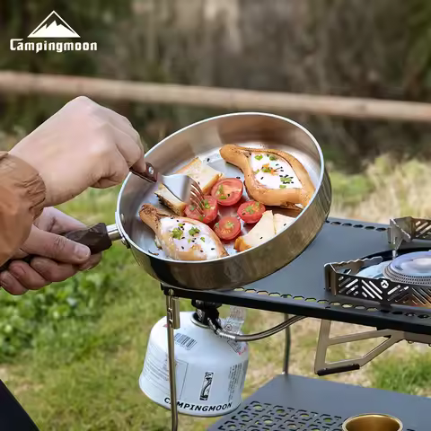 CAMPINGMOON CC-19 Deep Frying Pan Three-Layer Steel Portable with Detachable Handle for Camping Suit