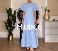 MUDEE เดรสลินินแต่งระบายแขนและชายกระโปรง ผ้าลินินพรีเมียม