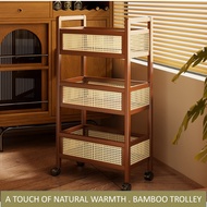 3 Tier Bamboo Trolley Movable Trolley Natural 3 Tier Trolley Rack