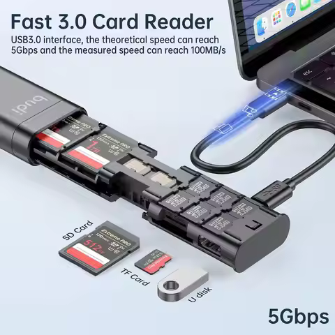 BUDI Multifunct 9 In 1 SD Card Reader Cable USB 3.0 Transfer Adapt Memory Reader Type-C Box Speed Hi